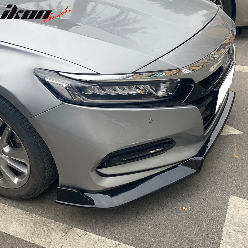 IKON MOTORSPORTS, Front Bumper Lip Compatible With 2018-2021 Honda Accord 10th Gen Sport, 3PCS Front Lower Bumper Lip Spoiler Splitter PP Polypropylene IKON V3 Style, 2019 2020