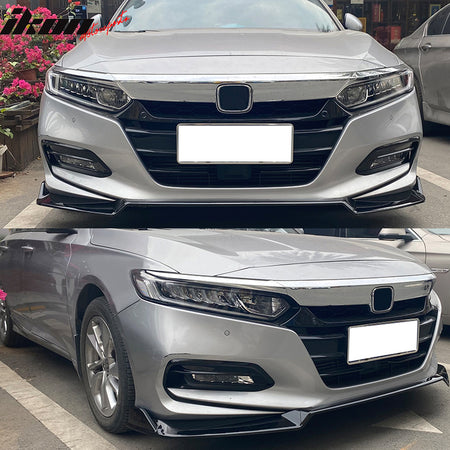 IKON MOTORSPORTS, Front Bumper Lip Compatible With 2018-2021 Honda Accord 10th Gen Sport, 3PCS Front Lower Bumper Lip Spoiler Splitter PP Polypropylene IKON V3 Style, 2019 2020