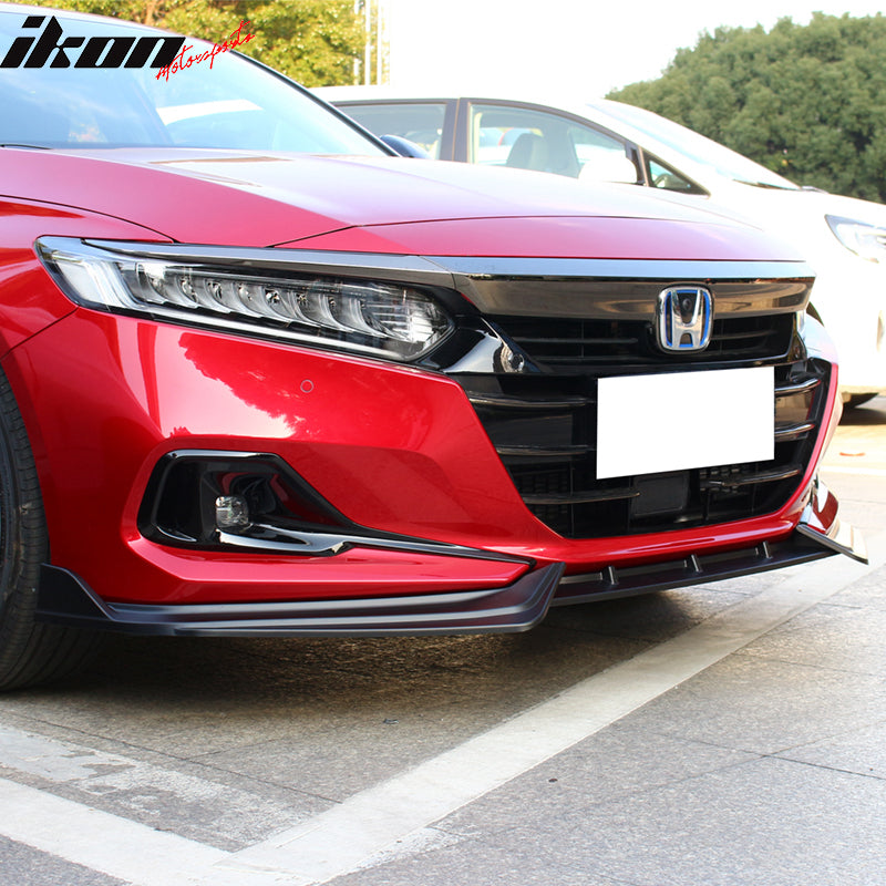 IKON MOTORSPORTS, Front Bumper Lip Compatible With 2021-2022 Honda Accord, IKON V1 Style PP 3PCS Front Protector Spoiler Splitter Kit