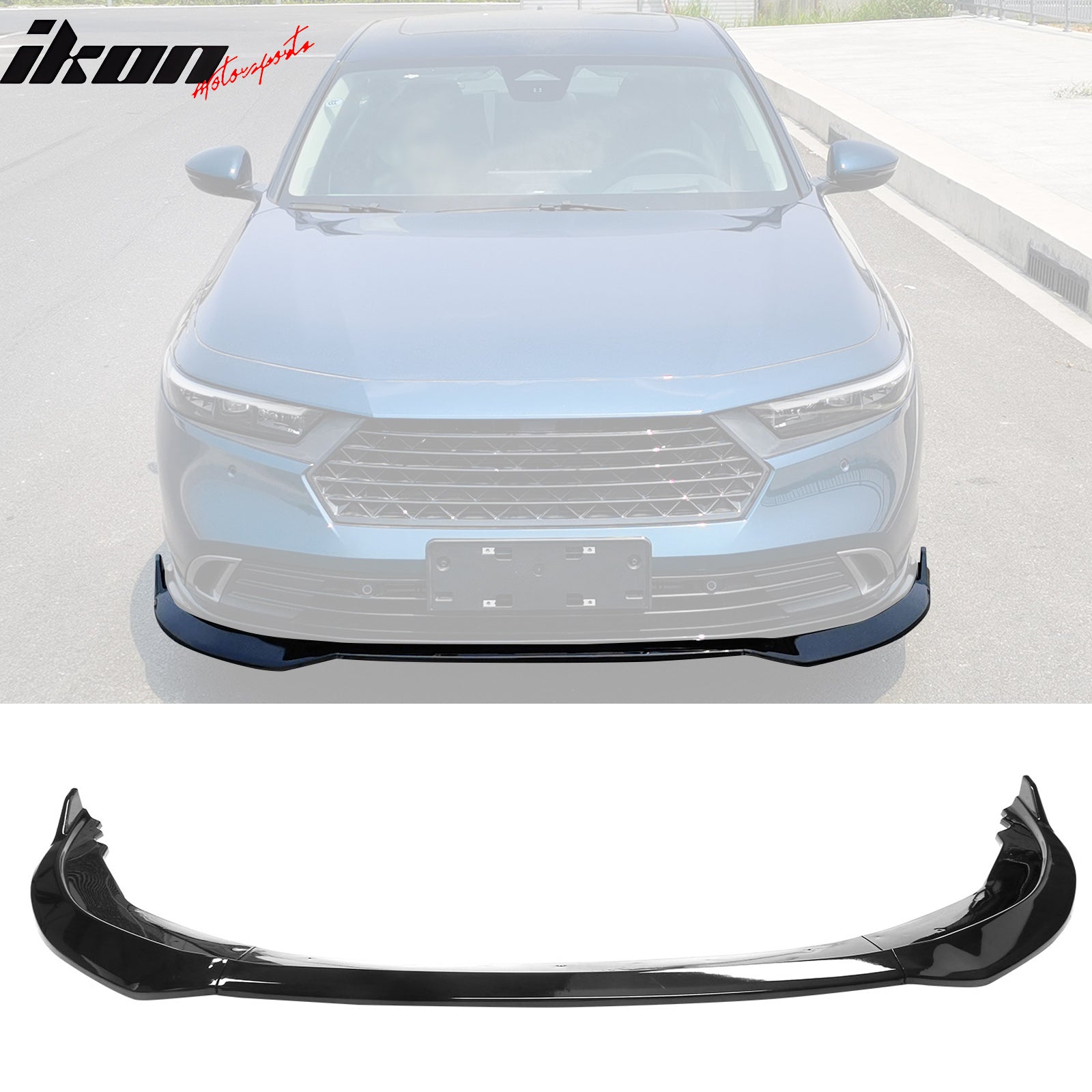 Fits 23-24 Honda Accord 11th Front Bumper Lip V2 3PC Chin Spoiler Black PP