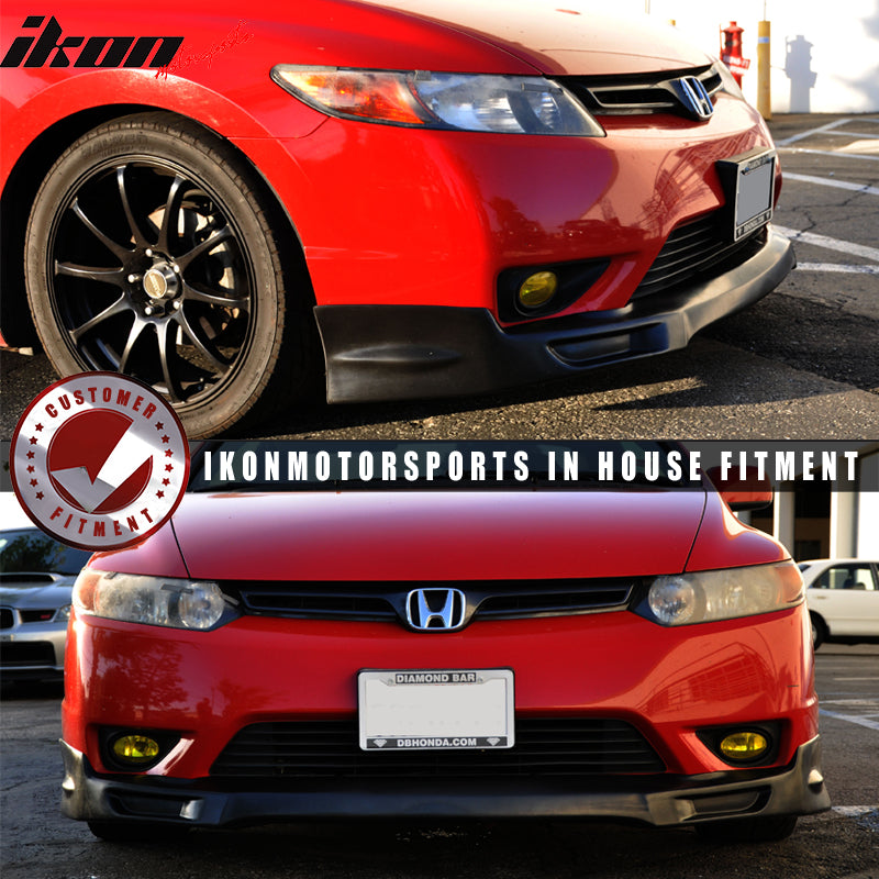 Front Bumper Lip Compatible With 2006-2008 Honda Civic 2Dr Coupe, PU Black Front Lip Spoiler Splitter by IKON MOTORSPORTS, 2007