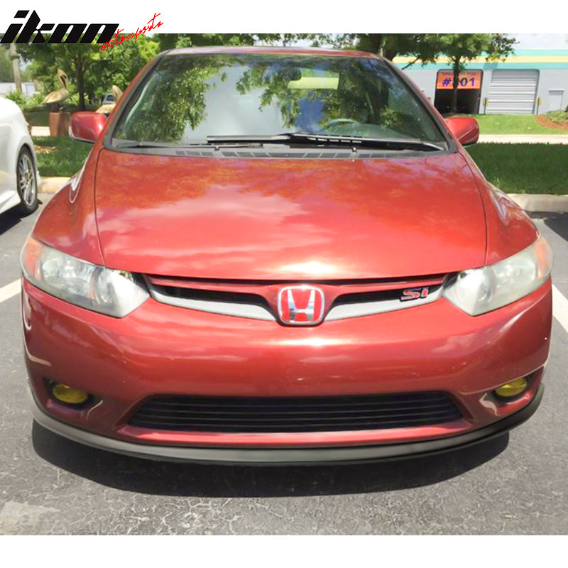 Front Bumper Lip Compatible With 2006-2008 Honda Civic, STI Style Black PU Front Lip Under Chin Spoiler Add On by IKON MOTORSPORTS, 2007