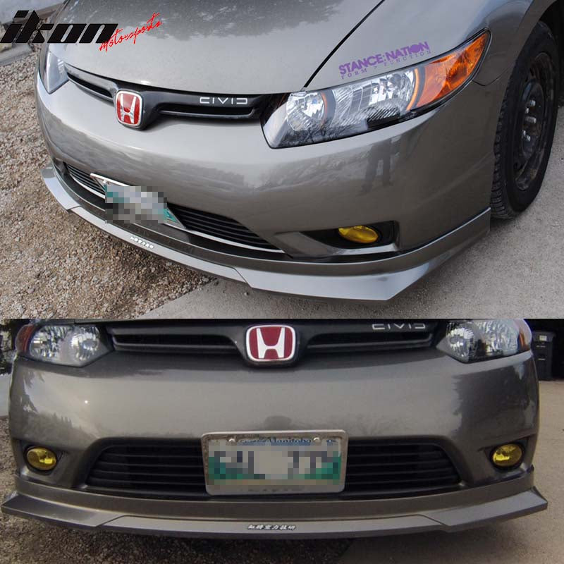 Front Bumper Lip Compatible With 2006-2008 Honda Civic, HC1 Style Matte Black Carbon Fiber Texture PP Lip Spoiler Bodykit Air Dam Chin by IKON MOTORSPORTS, 2007