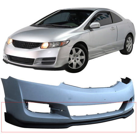 Front Bumper Lip Compatible With 2009-2011 Honda Civic, CS Style Black PU Front Lip Finisher Under Chin Spoiler Add On by IKON MOTORSPORTS, 2010