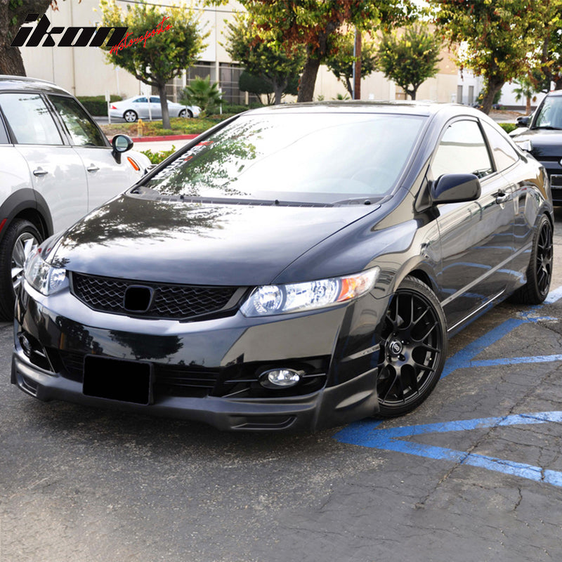 Front Bumper Lip Compatible With 2009-2011 HONDA CIVIC 2DOOR, PU Black Front Lip Spoiler Splitter Air Dam Chin Diffuser Add On by IKON MOTORSPORTS, 2010