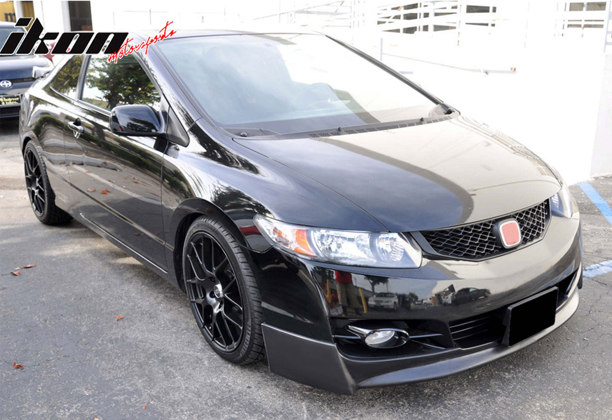 Front Bumper Lip Compatible With 2009-2011 Honda Civic, P1 Style Unpainted Black PU Urethane 2dr Coupe Air Dam Chin by IKON MOTORSPORTS, 2010