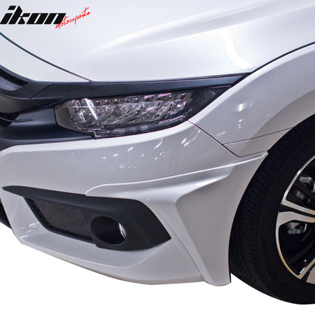 Fits 16-18 Honda Civic Coupe Sedan IKON GT Style Front Bumper Lip +  Side Caps