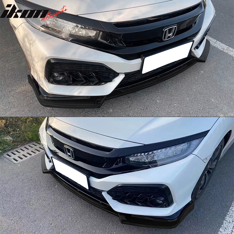 IKON MOTORSPORTS, Front Bumper Lip Compatible with 2017-2021 Honda Civic Hatchback & Si, PP Front Add On Lip Under Chin Spoiler