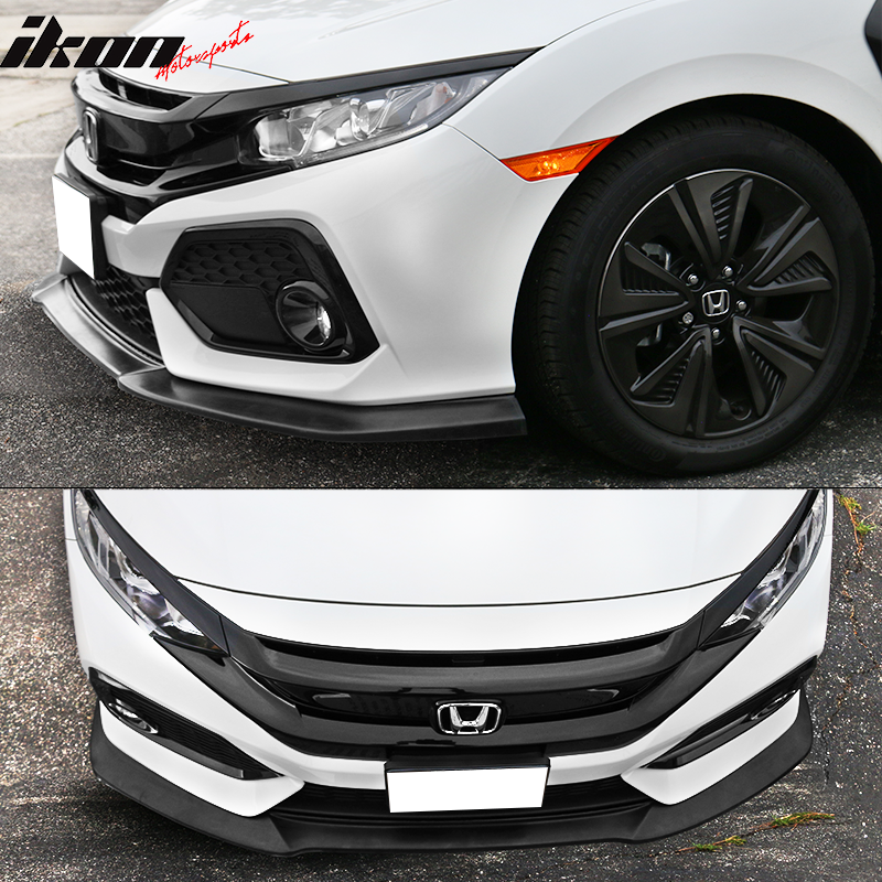 Fits 17-21 Honda Civic Si 4DR Hatchback GT Style Front Bumper Lip Black 1PC PU