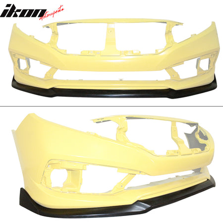 IKON MOTORSPORTS, Front Lip Compatible With 2019-2021 Honda Civic, CS Style Air Dam Chin Body Kit Front Bumper Lip Spiltter Polyurethane