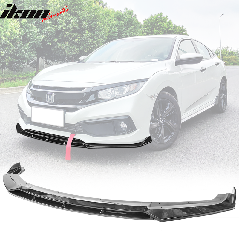 IKON MOTORSPORTS, Front Bumper Lip Compatible With 2019-2021 Honda Civic, 2PC V3 Style Front Lip Chin Spoiler