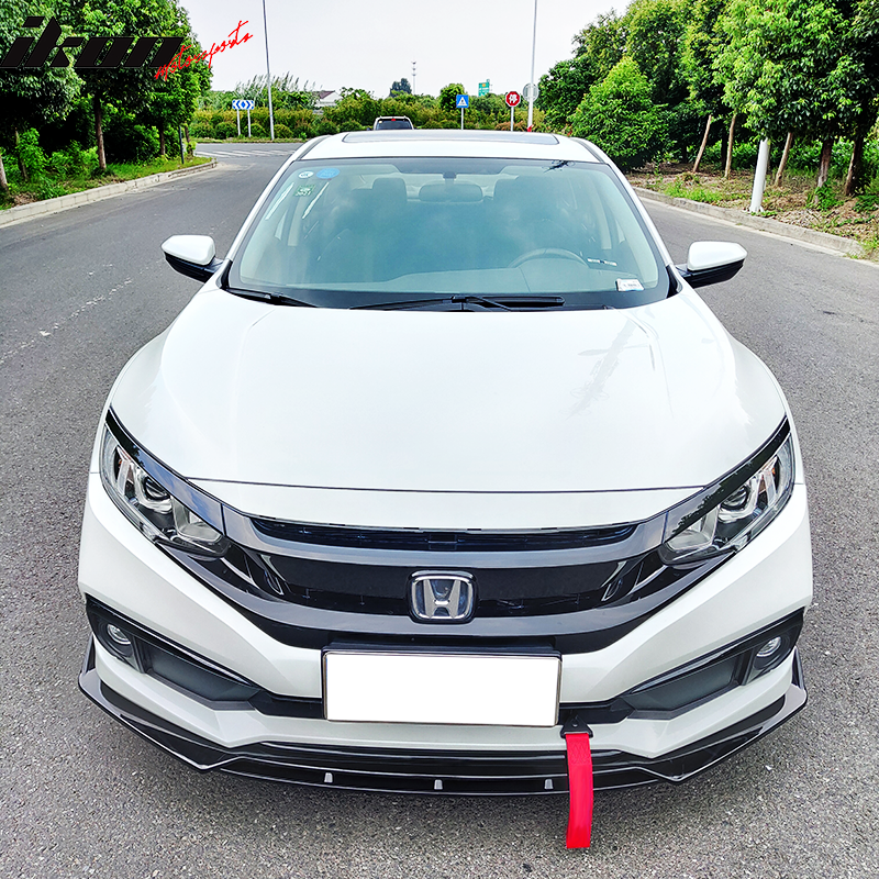 IKON MOTORSPORTS, Front Bumper Lip Compatible With 2019-2021 Honda Civic, 2PC V3 Style Front Lip Chin Spoiler