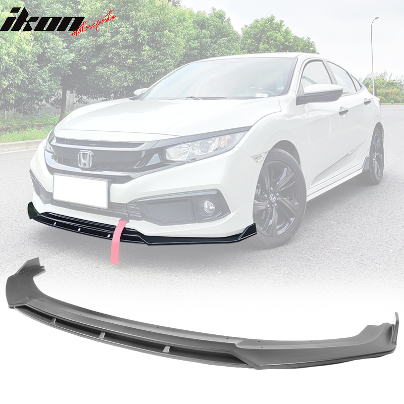 IKON MOTORSPORTS, Front Bumper Lip Compatible With 2019-2021 Honda Civic, 2PC V3 Style Front Lip Chin Spoiler