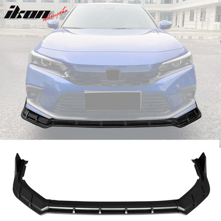 IKON MOTORSPRTS, Front & Rear Bumper Lip Diffuser & Aprons & Trunk Spoiler & Side Skirts Compatible With 2022-2024 Honda Civic, Matte Black FE-C Front Splitter Corner Spoiler Wing Type R Rocker Panel