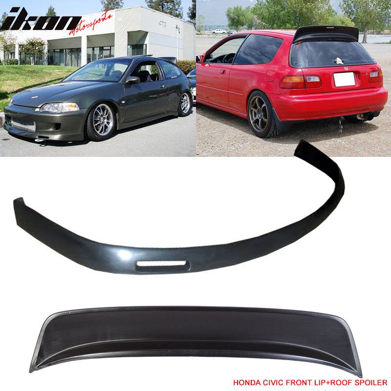 Fits 92-95 Civic 3Door BYS PU Front Bumper Lip Spoiler + Roof Spoiler