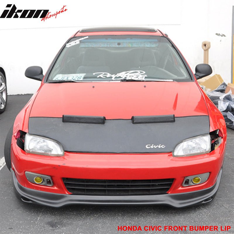 Front Bumper Lip Compatible With 1992-1995 HONDA CIVIC 2 & 3 DOOR COUPE & HATCHBACK, JDM JUN Style PU Black Front Lip Spoiler Splitter by IKON MOTORSPORTS, 1993 1994