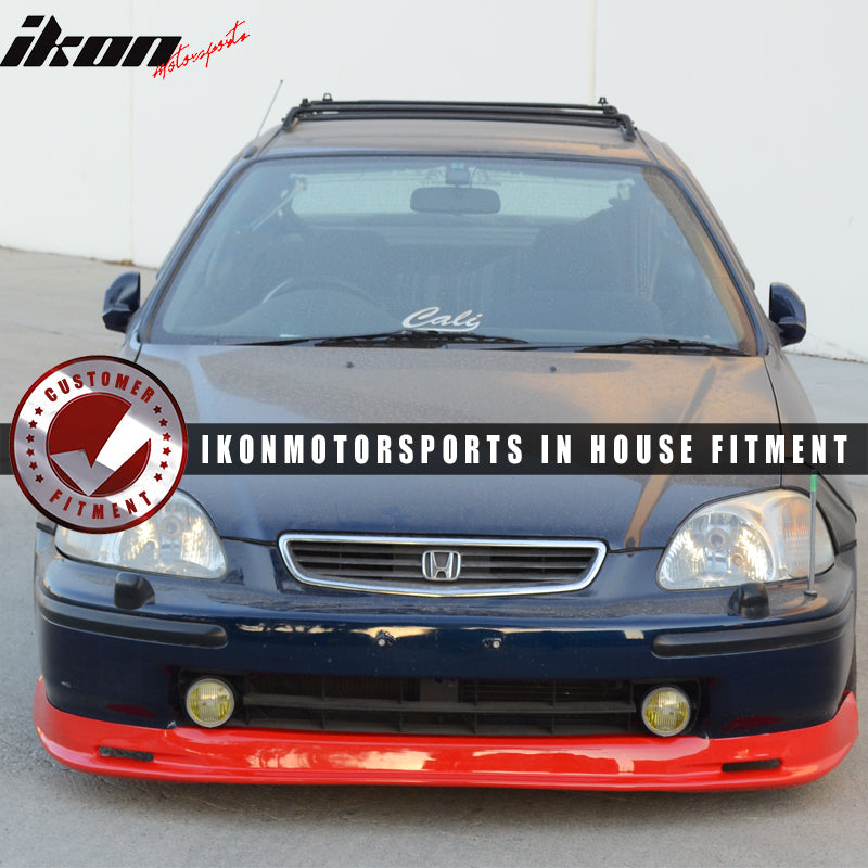 Pre-Painted Front Bumper Lip Compatible With 1996-1998 Honda Civic EK, Red PU Front Lip Finisher Under Chin Spoiler Add On other color available by IKON MOTORSPORTS, 1997