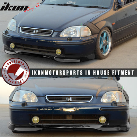 Pre-Painted Front Bumper Lip Compatible With 1996-1998 Honda Civic EK, T-R Style Black PU Front Lip Finisher Under Chin Spoiler Add On other color available by IKON MOTORSPORTS, 1997