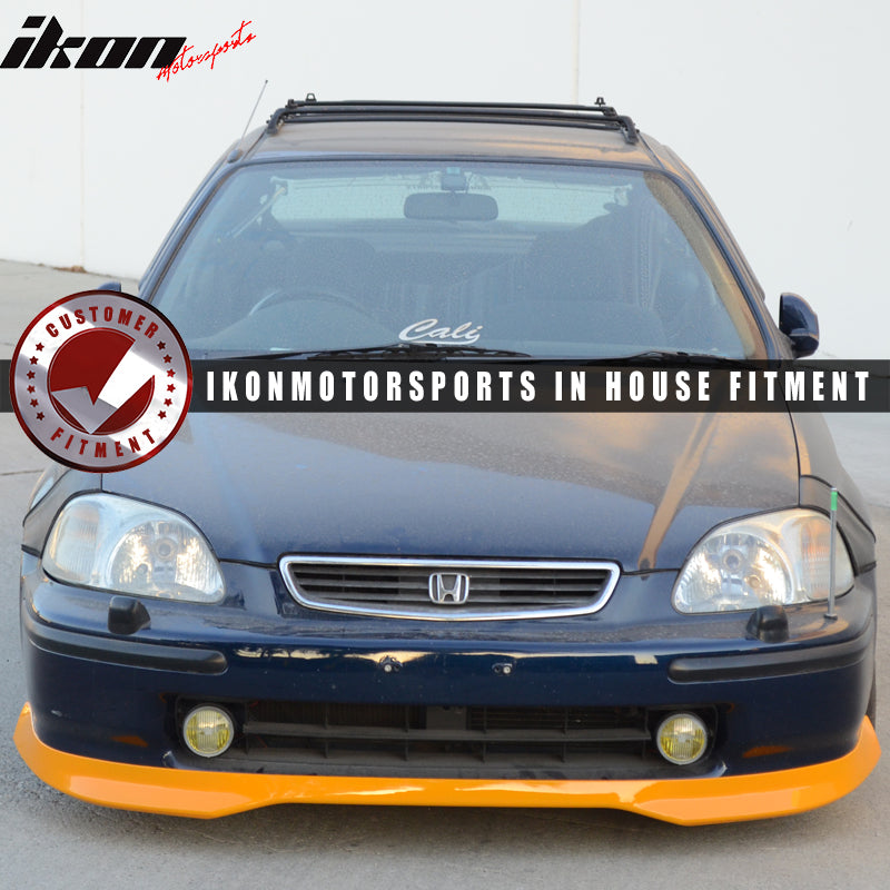 Pre-Painted Front Bumper Lip Compatible With 1996-1998 Honda Civic EK, T-R Style Orange PU Front Lip Finisher Under Chin Spoiler Add On other color available by IKON MOTORSPORTS, 1997