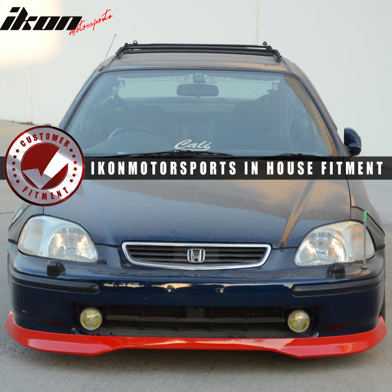 Pre-Painted Front Bumper Lip Compatible With 1996-1998 Honda Civic EK, T-R Style Red PU Front Lip Finisher Under Chin Spoiler Add On other color available by IKON MOTORSPORTS, 1997