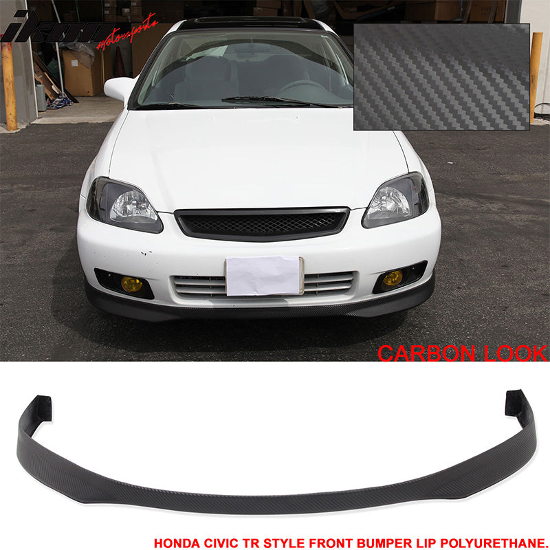 1999-2000 Honda Civic TR Unpainted Black CF Style Front Bumper Lip PU