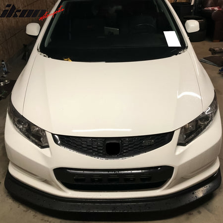 IKON MOTORSPORTS Front Bumper Lip, Compatible with 2012-2013 Honda Civic Coupe 2-Door, MDA Style Unpainted Black PU Polyurethane Air Dam Chin Spoiler Protector Splitter