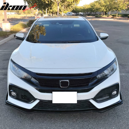 IKON MOTORSPORTS Front Bumper Lip, Compatible with 2017-2021 Honda Civic Si & Hatchback, CS Style Unpainted Black PU Polyurethane Air Dam Chin Spoiler Protector Splitter