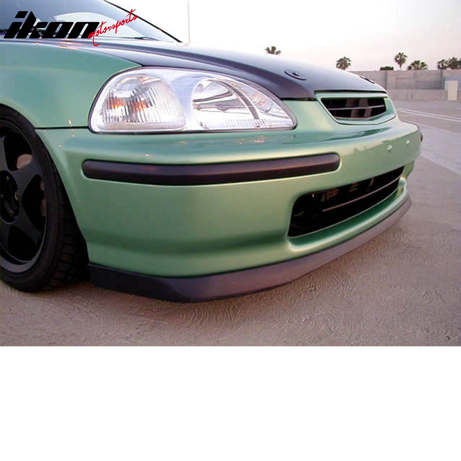 IKON MOTORSPORTS Front Bumper Lip, Compatible with 1996-1998 Honda Civic, Unpainted Black PU Polyurethane Air Dam Chin Spoiler Protector Splitter