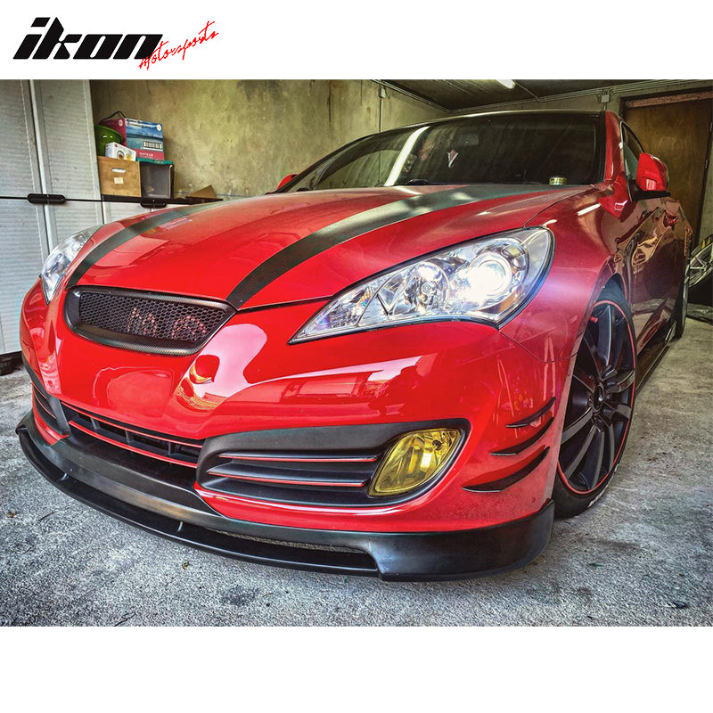 IKON MOTORSPORTS Front Bumper Lip Compatible With 2010-2012 Hyundai Genesis Coupe, Type S1 PU Black