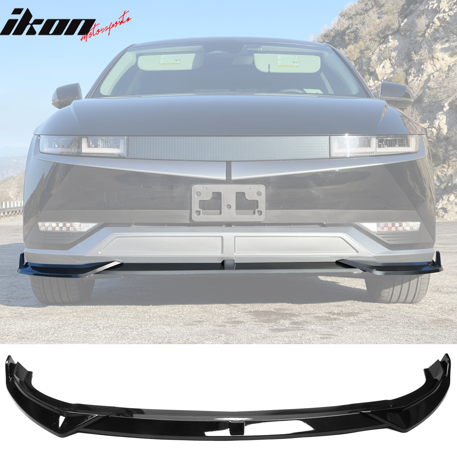 IKON MOTORSPORTS, Front Bumper Lip Compatible With 2022-2024 Hyundai Ioniq 5, IKON Style Black PP Lower Spoiler Guard