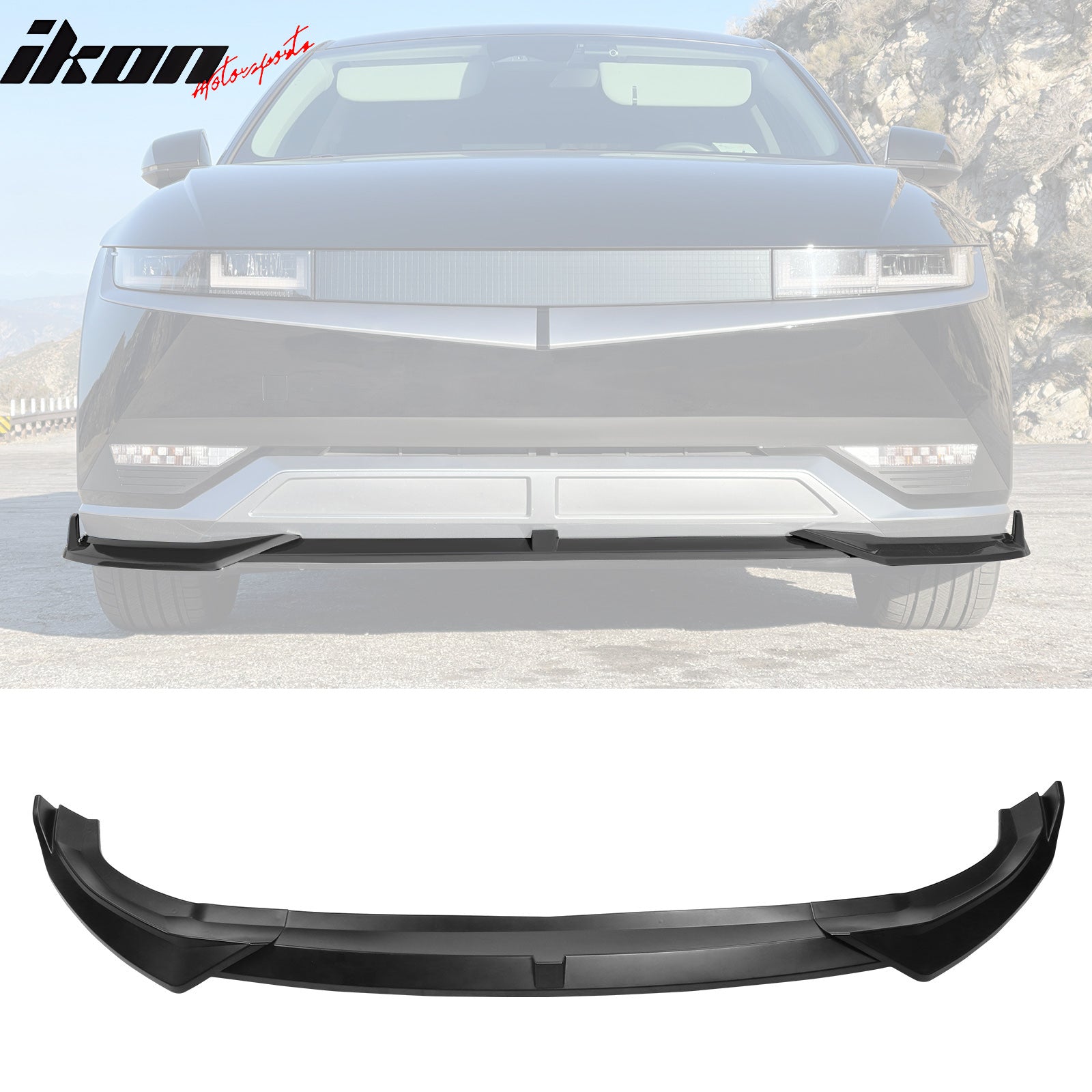 IKON MOTORSPORTS, Front Bumper Lip Compatible With 2022-2024 Hyundai Ioniq 5, IKON Style Black PP Lower Spoiler Guard