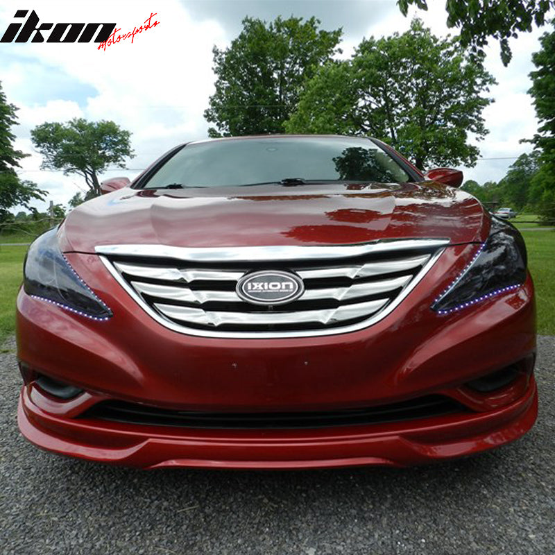 IKON MOTORSPORTS, Front Bumper Lip Compatible With 2011-2014 Hyundai Sonata, IX Style Black PU Front Lip Finisher Under Chin Spoiler Add On, 2012 2013