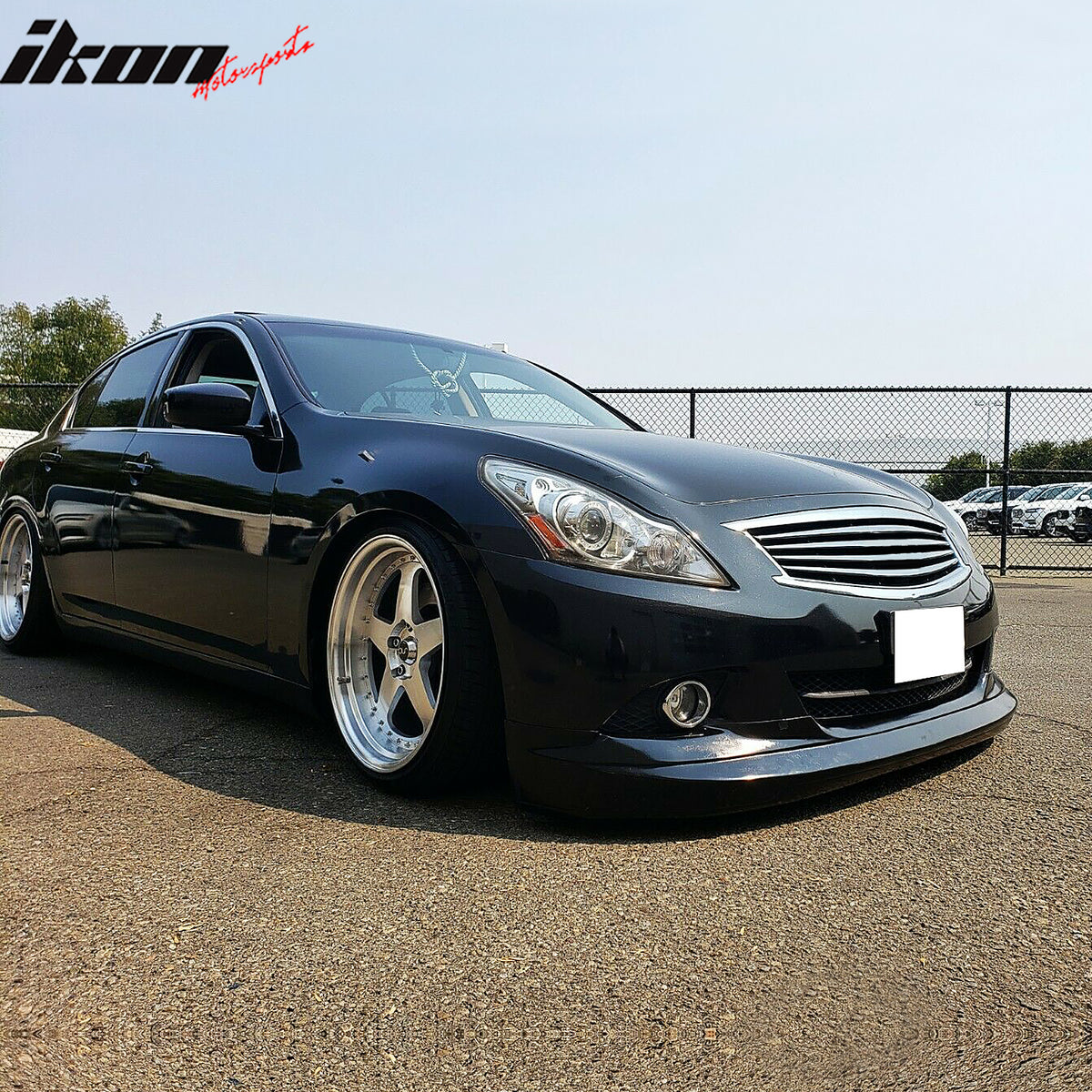 IKON MOTORSPORTS Front Bumper Lip, Compatible with 2010-2013 Infiniti G37 Sedan, GL Style Unpainted Black PU Polyurethane Air Dam Chin Spoiler Protector Splitter