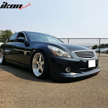 IKON MOTORSPORTS Front Bumper Lip, Compatible with 2010-2013 Infiniti G37 Sedan, GL Style Unpainted Black PU Polyurethane Air Dam Chin Spoiler Protector Splitter