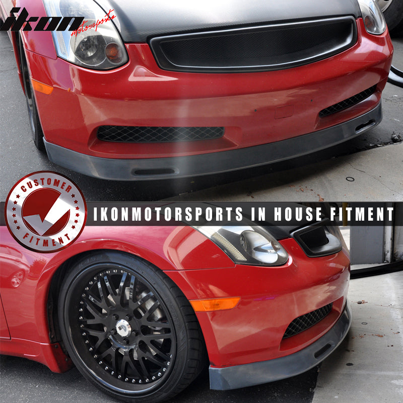 Front Bumper Lip Compatible With 2003-2007 Infiniti G35 Coupe, BYS Style PU Black Front Lip Spoiler Splitter by IKON MOTORSPORTS, 2004 2005 2006