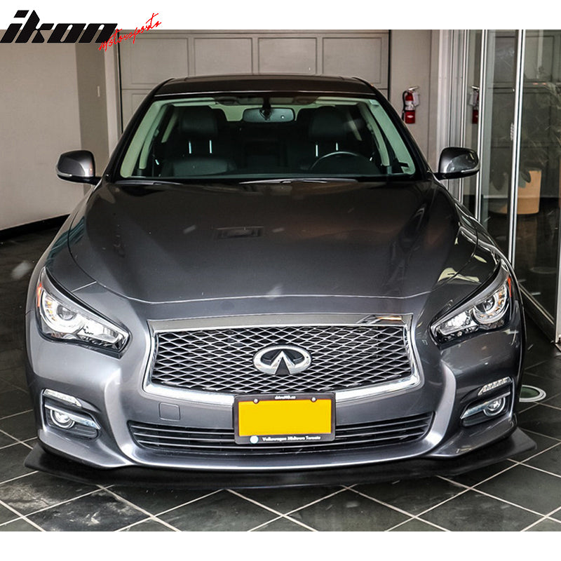 Front Bumper Lip Spoiler Compatible With 2014-2017 Infiniti Q50, IKON V6 Style Black PU Lip Spoiler Bodykit Splitter Diffuser by IKON MOTORSPORTS, 2015 2016