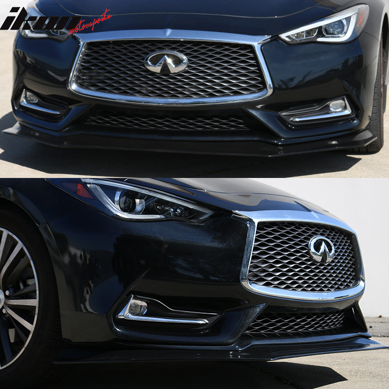 Front Bumper Lip Spoiler Compatible With 2017-2018 Infiniti Q60, IKON V4 Style Black PU Bodykit Splitter Diffuser Air Dam Chin Diffuser by IKON MOTORSPORTS