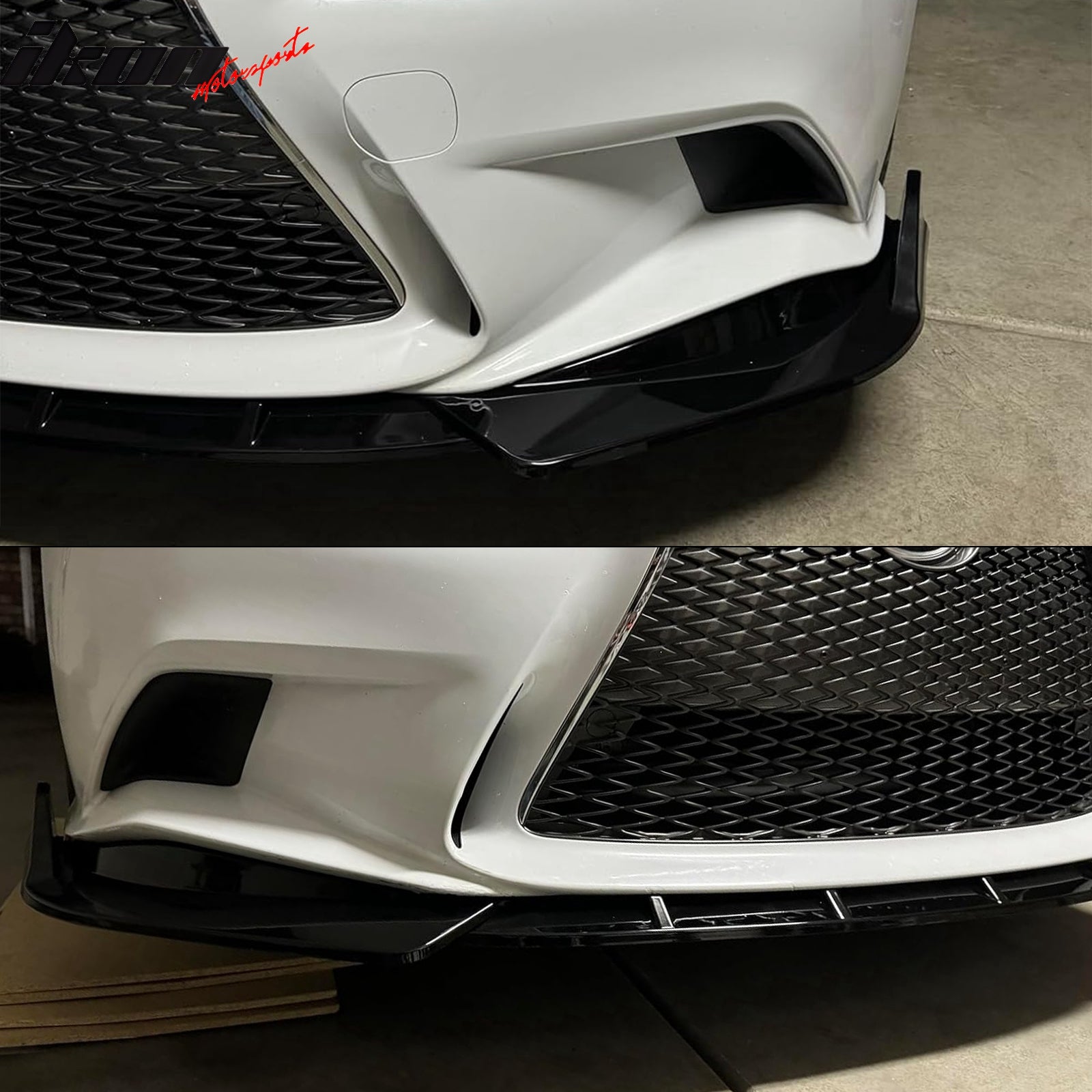 Fits 14-16 Lexus IS F Sport 3PCS Front Bumper Lip Spoiler IKON Style Gloss Black