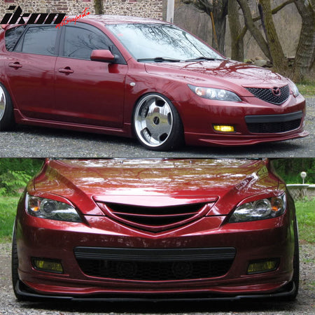 Front Bumper Lip Compatible With 2007-2009 Mazda 3, JDM MS Style Unpainted PU Spoiler Splitter by IKON MOTORSPORTS, 2008