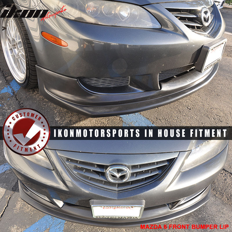 Front Bumper Lip Compatible With 2003-2005 MAZDA 6 FIRST GENERATION SEDAN, JDM sport Style PU Black Front Lip Spoiler Splitter by IKON MOTORSPORTS, 2004