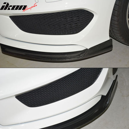 IKON MOTORSPORTS, Front Splitters Compatible With 2013-2016 Mercedes-Benz W117 CLA Class Sedan , Matte Carbon Fiber PIE Style Front Bumper Lip Chin Spoiler Wing 2PC, 2014 2015