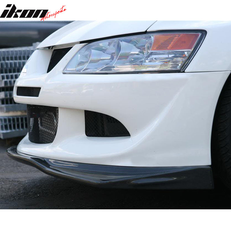 IKON MOTORSPORTS, Front Bumper Lip Compatible With 2003-2005 Mitsubishi EVO 8 , Matte Carbon Fiber JDM style Front Lip Spoiler Wing Chin Splitter, 2004