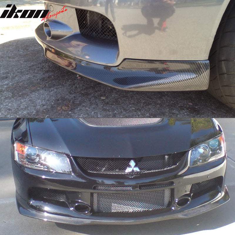 IKON MOTORSPORTS, Front Bumper Lip Compatible With 2006-2007 Mitsubishi Lancer Evolution , Matte Carbon Fiber  Front Lip Spoiler Wing Chin Splitter