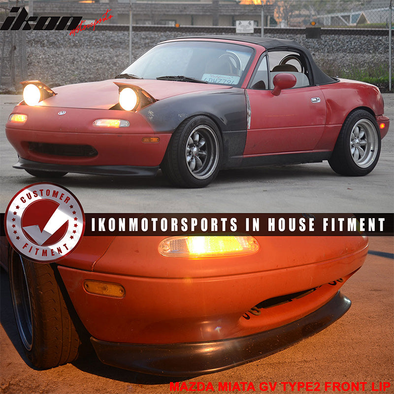 Front Bumper Lip Compatible With 1990-1997 MAZDA MIATA COUPE & CONVERTIBLES, 1x GV Type 2 bumper lip PU Front Lip Spoiler Splitter Valance Chin Diffuser by IKON MOTORSPORTS, 1991 1992 1993 1994 1995