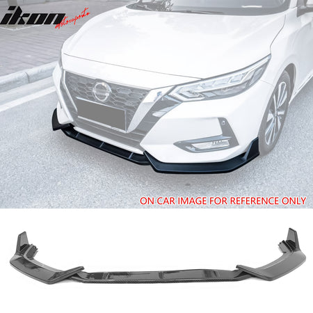 IKON MOTORSPORTS Front Bumper Lip, Compatible with 2020-2023 Nissan Sentra Sedan 4-Door, IKON Style PP Polypropylene Air Dam Chin Spoiler Protector Splitter 3PCS