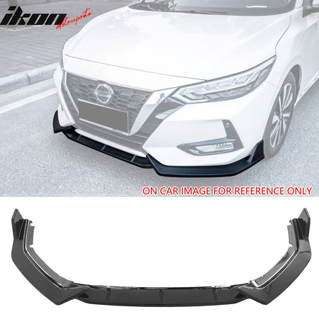 IKON MOTORSPORTS Front Bumper Lip, Compatible with 2020-2023 Nissan Sentra Sedan 4-Door, IKON Style PP Polypropylene Air Dam Chin Spoiler Protector Splitter 3PCS