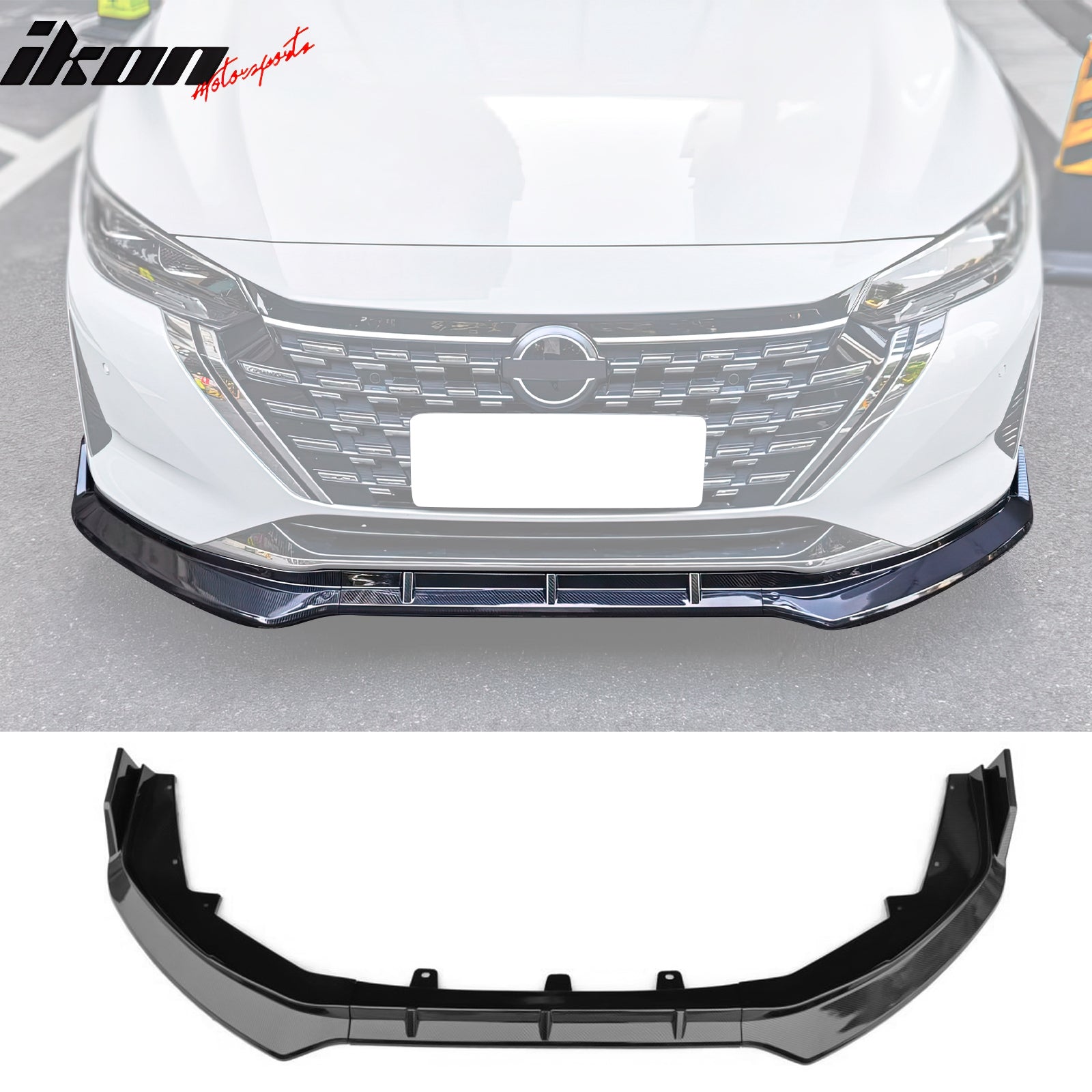 IKON MOTORSPORTS Front Bumper Lip, Compatible with 2024 Nissan Sentra, IKON Style PP Polypropylene Air Dam Chin Spoiler Protector Splitter 3PCS