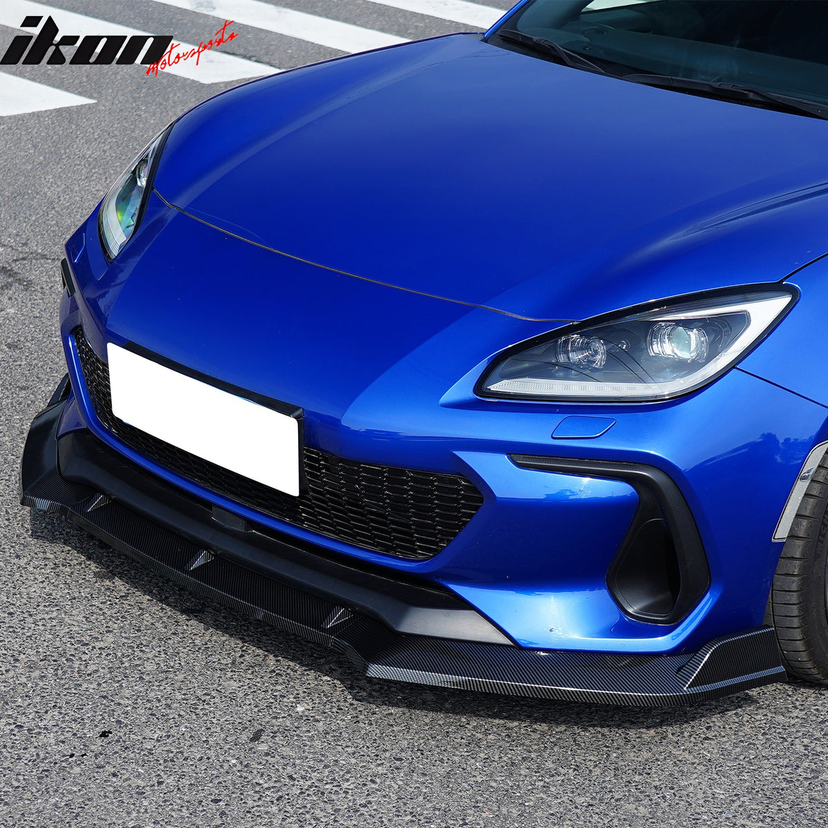 IKON MOTORSPORTS Front Bumper Lip, Compatible with 2022-2024 Subaru BRZ ZD8, JDM 2 Style Carbon Fiber Print PP Polypropylene Air Dam Chin Spoiler Protector Splitter 3PCS