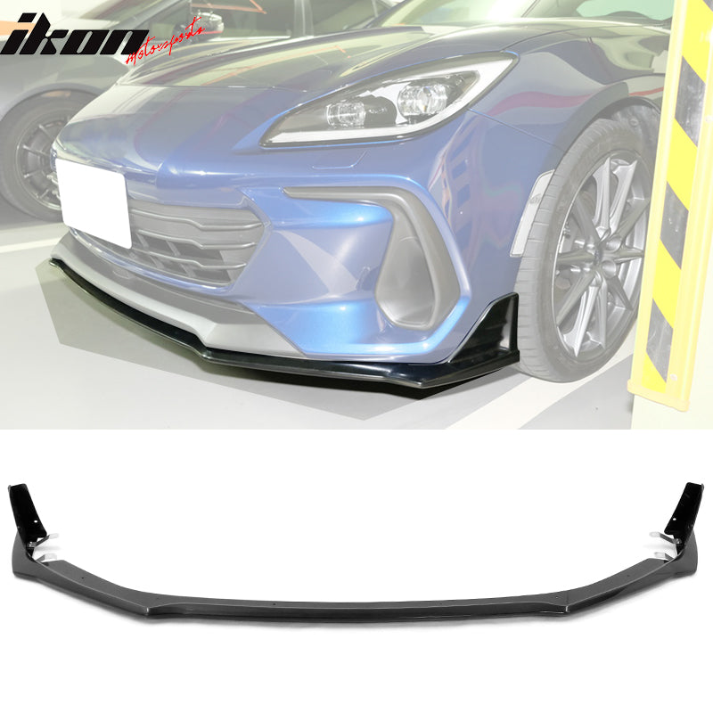 IKON MOTORSPORTS, Front Bumper Lip + Lip Protector Compatible With 2022-2024 Subaru BRZ  Coupe 2-Door, STI Style ABS Unpainted Black Front Lip Spoiler & EPDM Lip Covers