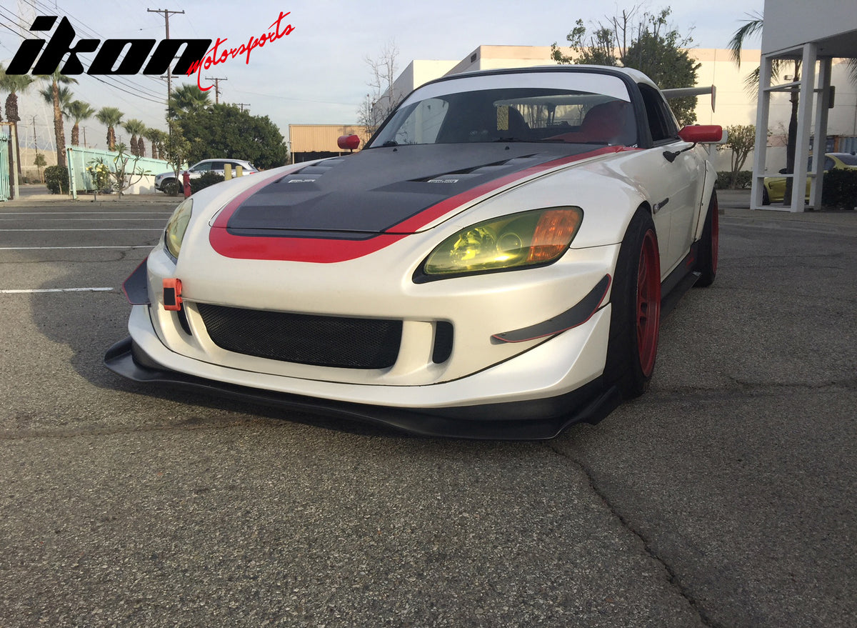 IKON MOTORSPORTS Front Bumper Lip, Compatible with 2004-2009 Honda S2000 AP2, Unpainted Black PU Air Dam Chin Spoiler Protector Splitter